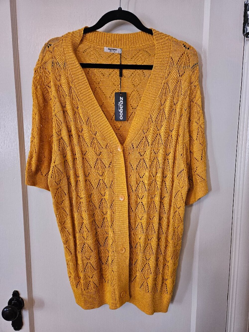 Women's Short Sleeve Crochet Cardigan V Neck Button up Bolero Shrug Sweater